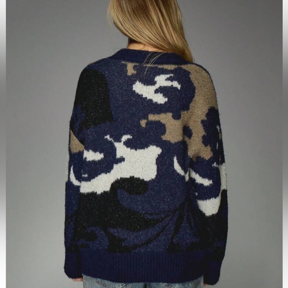 Missguided Super Oversized Abstract Knitted Pullover Sweater in Blue and Gray L